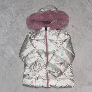 Snozu Kids Star Patterned Jacket with Pink Fur lining and Trim